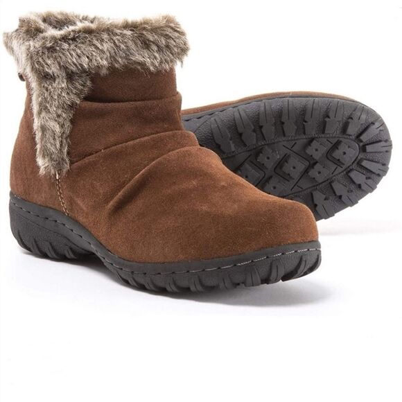 KHOMBU Brown Suede Leather Faux-Fur Lined Snow Bonnie Ankle Boot size 7M 1077489 - Picture 1 of 9